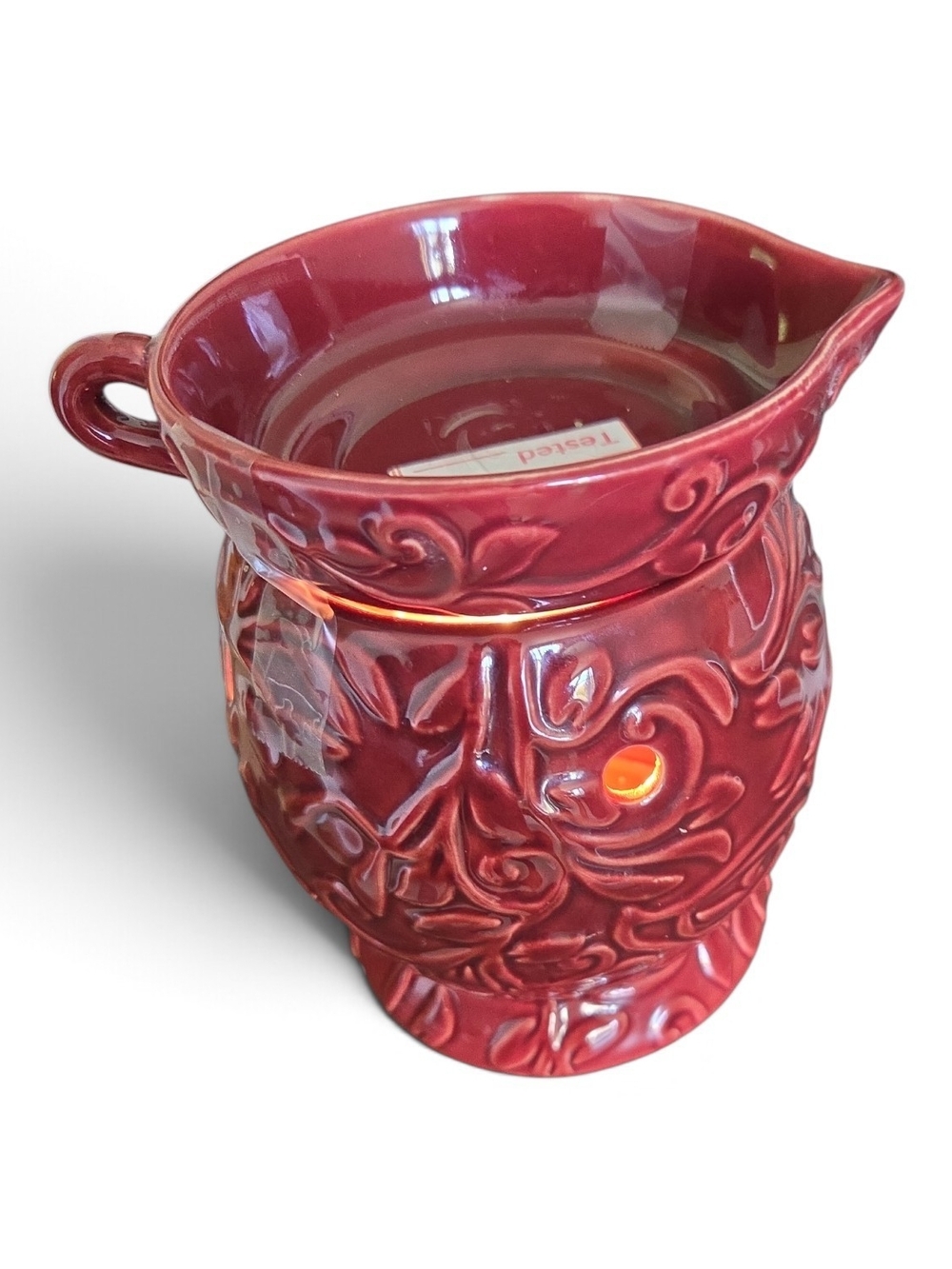Scentsy Roma P014 Wax Warmer Burgundy Red Floral Swirl Full Size Retired 2009